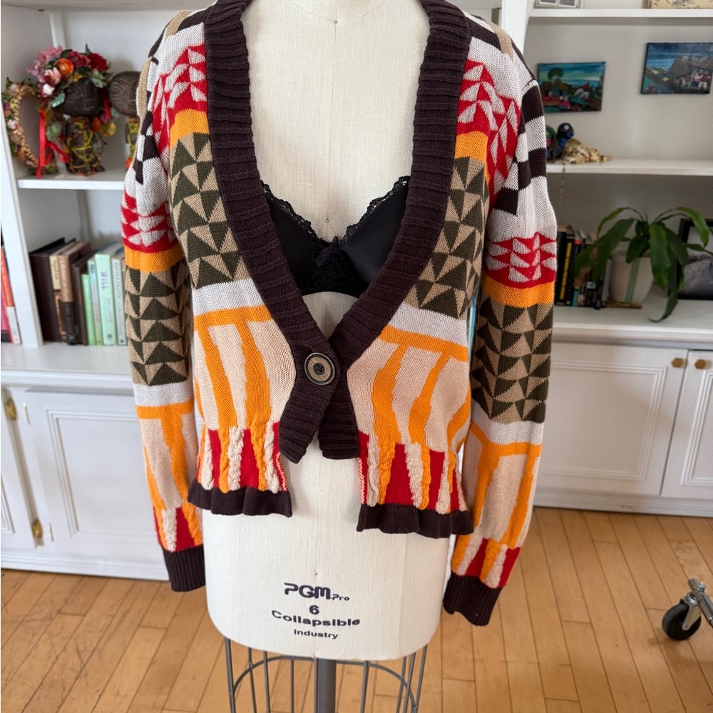 Sparrow Anthropologie Colorful Geometric Cardigan
